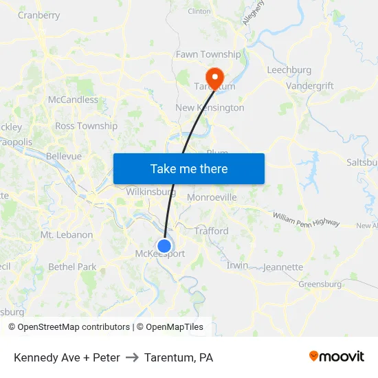 Kennedy Ave + Peter to Tarentum, PA map