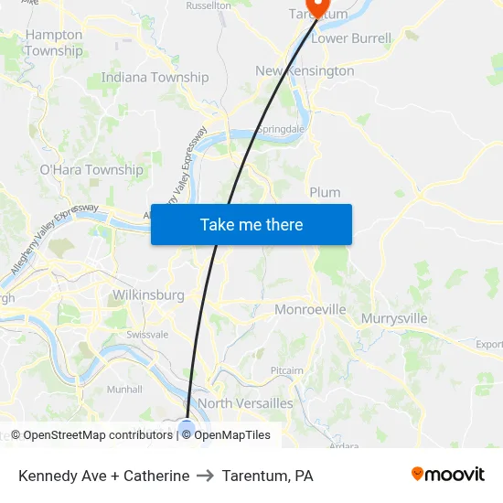 Kennedy Ave + Catherine to Tarentum, PA map