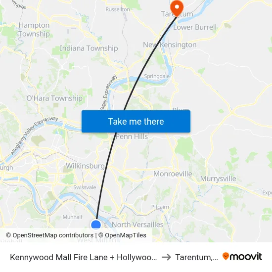 Kennywood Mall Fire Lane + Hollywood Video to Tarentum, PA map