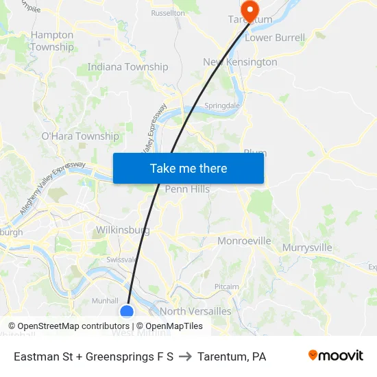 Eastman St + Greensprings F S to Tarentum, PA map