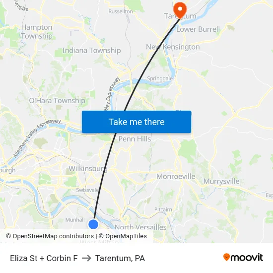 Eliza St + Corbin F to Tarentum, PA map