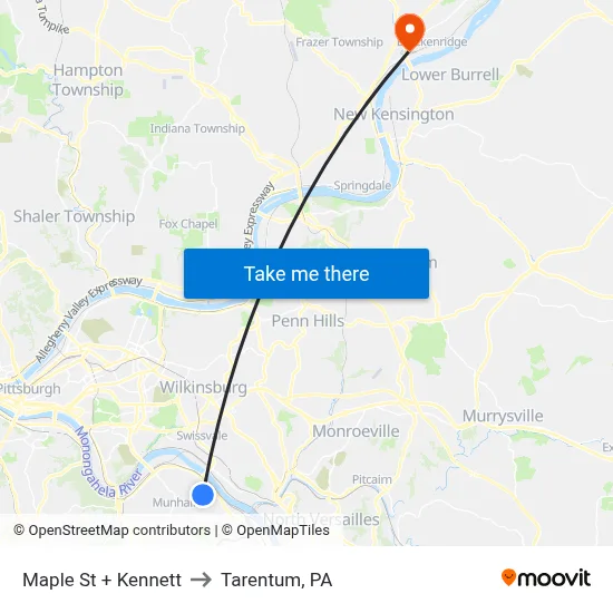 Maple St + Kennett to Tarentum, PA map