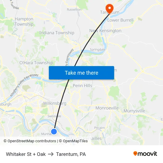 Whitaker St + Oak to Tarentum, PA map