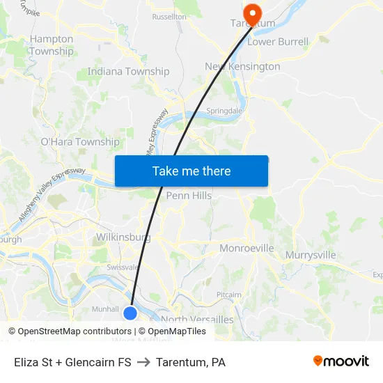 Eliza St + Glencairn FS to Tarentum, PA map