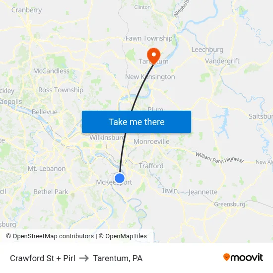 Crawford St + Pirl to Tarentum, PA map