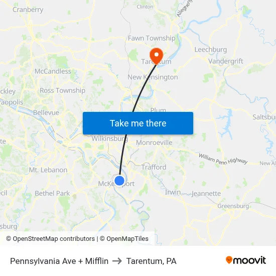 Pennsylvania Ave + Mifflin to Tarentum, PA map