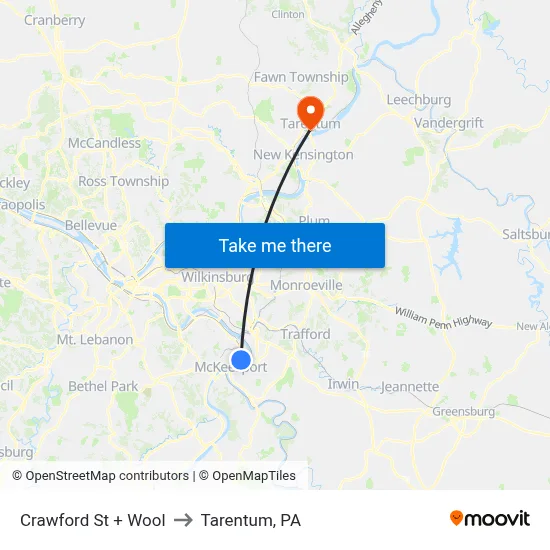 Crawford St + Wool to Tarentum, PA map