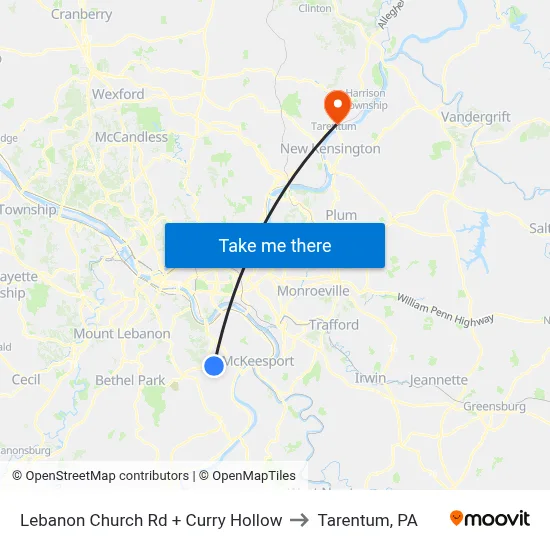 Lebanon Church Rd + Curry Hollow to Tarentum, PA map