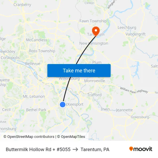 Buttermilk Hollow Rd + #5055 to Tarentum, PA map