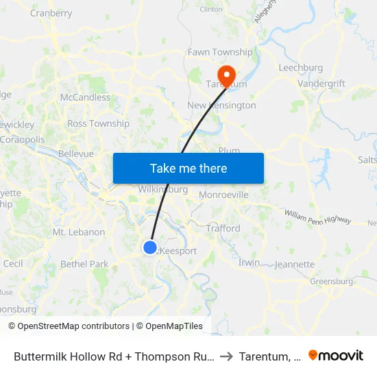 Buttermilk Hollow Rd + Thompson Run FS to Tarentum, PA map