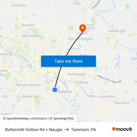 Buttermilk Hollow Rd + Naugle to Tarentum, PA map
