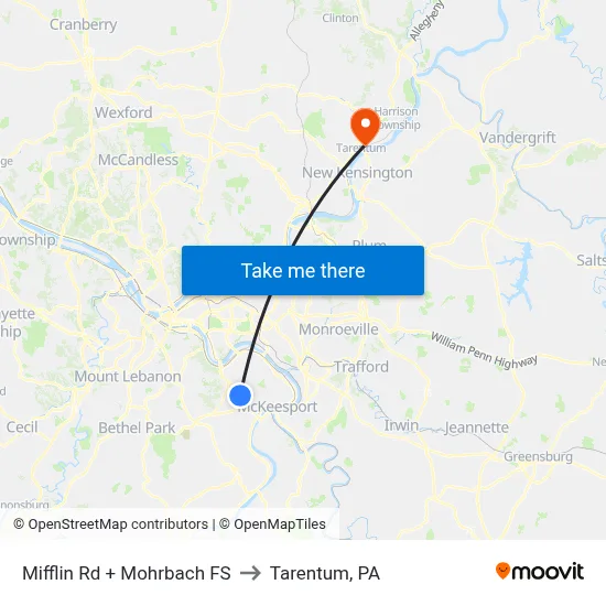 Mifflin Rd + Mohrbach FS to Tarentum, PA map