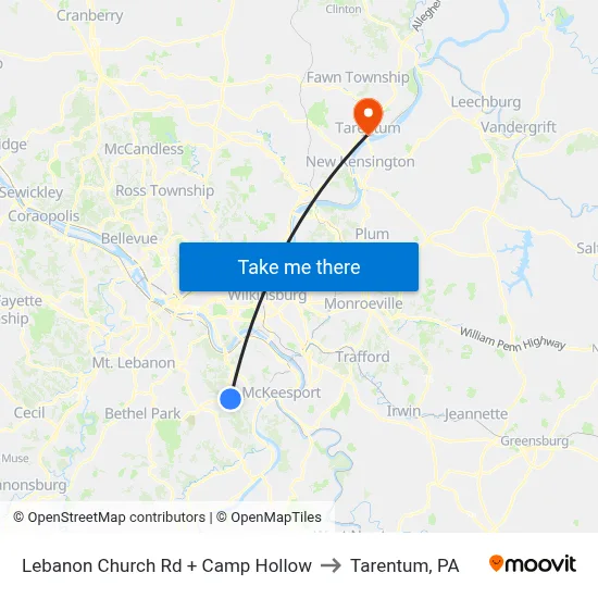 Lebanon Church Rd + Camp Hollow to Tarentum, PA map