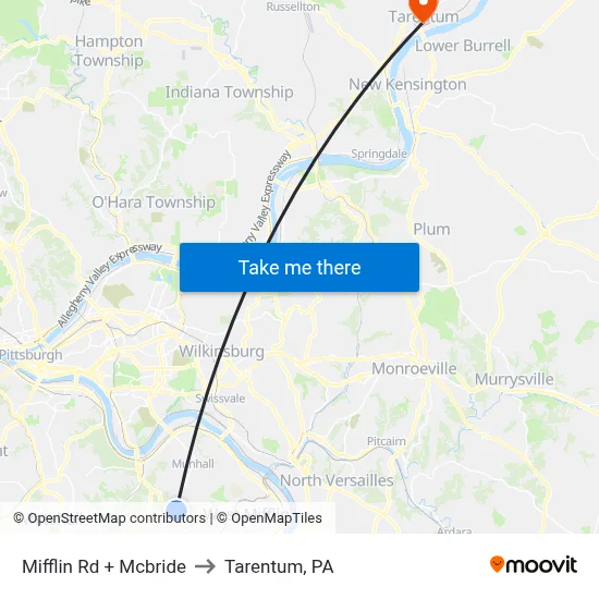 Mifflin Rd + Mcbride to Tarentum, PA map