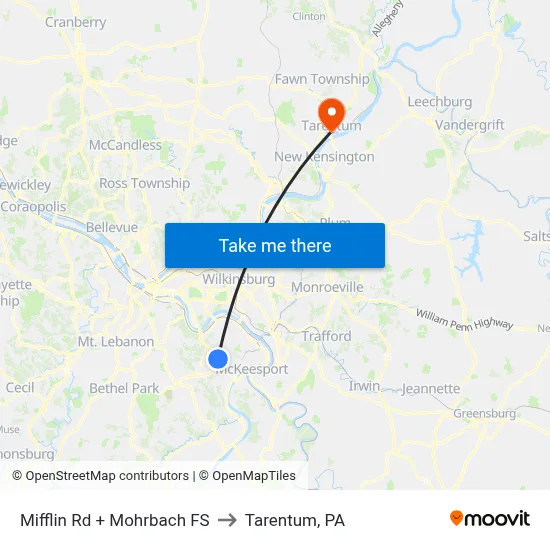 Mifflin Rd + Mohrbach FS to Tarentum, PA map