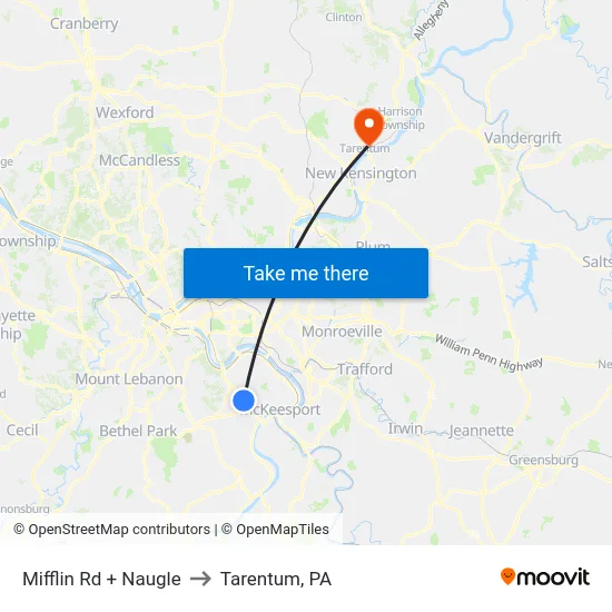 Mifflin Rd + Naugle to Tarentum, PA map
