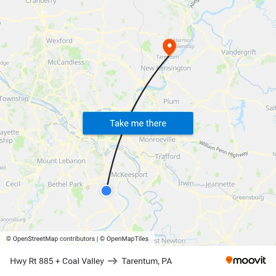 Hwy Rt 885 + Coal Valley to Tarentum, PA map