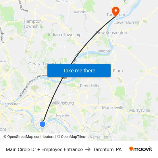 Main Circle Dr + Employee Entrance to Tarentum, PA map