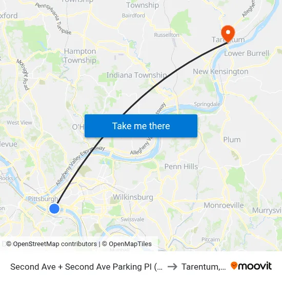 Second Ave + Second Ave Parking Pl (#1250) to Tarentum, PA map