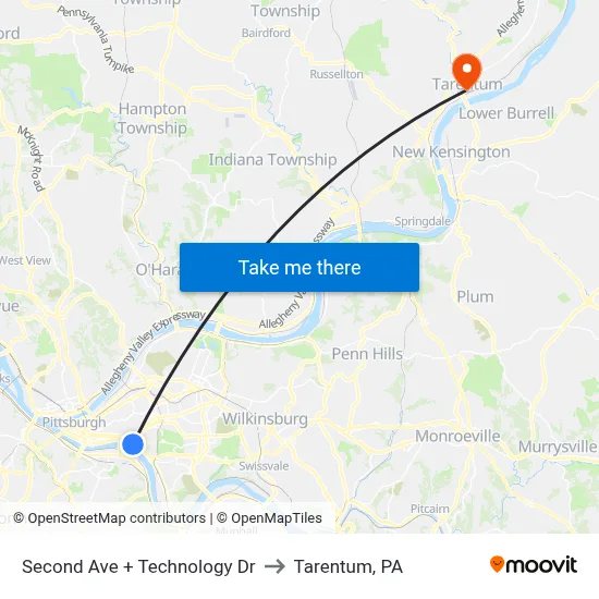 Second Ave + Technology Dr to Tarentum, PA map