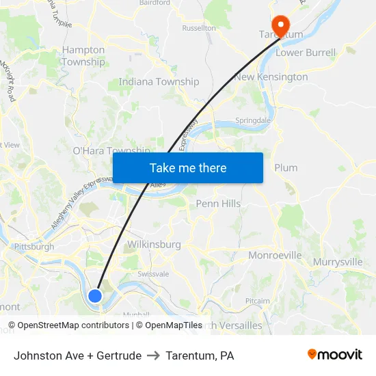 Johnston Ave + Gertrude to Tarentum, PA map