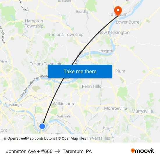 Johnston Ave + #666 to Tarentum, PA map