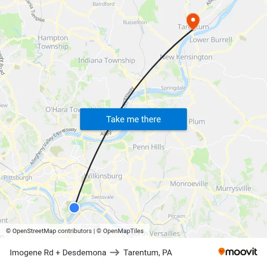 Imogene Rd + Desdemona to Tarentum, PA map