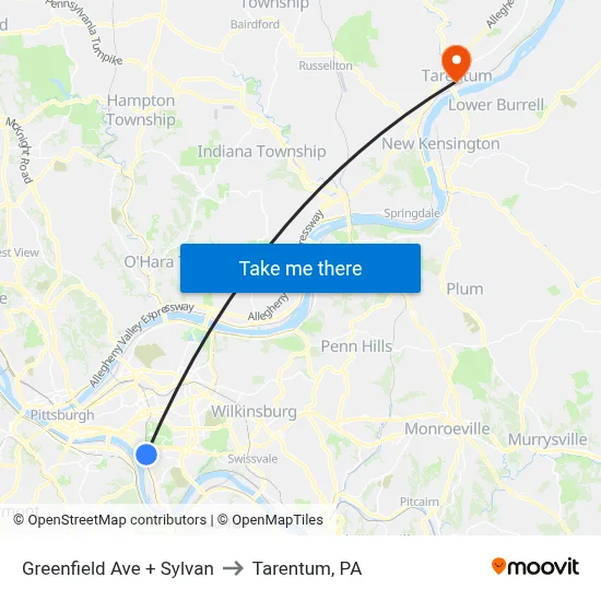 Greenfield Ave + Sylvan to Tarentum, PA map