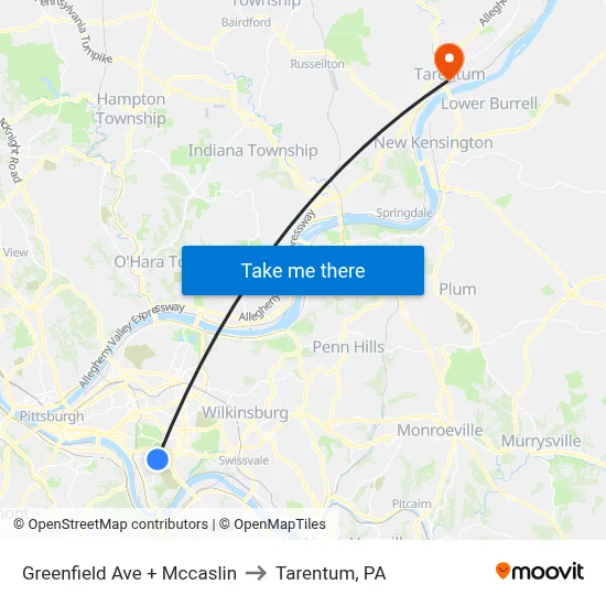 Greenfield Ave + Mccaslin to Tarentum, PA map