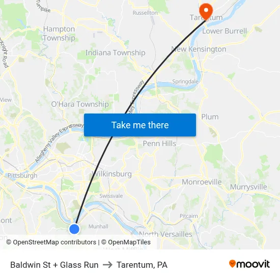 Baldwin St + Glass Run to Tarentum, PA map