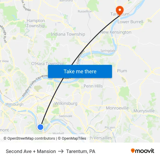 Second Ave + Mansion to Tarentum, PA map