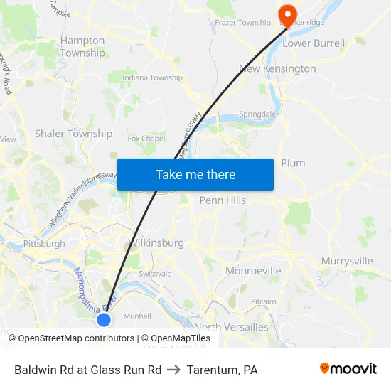 Baldwin Rd at Glass Run Rd to Tarentum, PA map