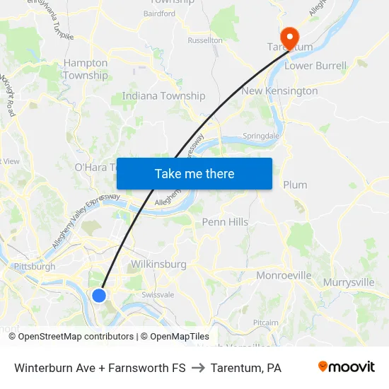 Winterburn Ave + Farnsworth FS to Tarentum, PA map