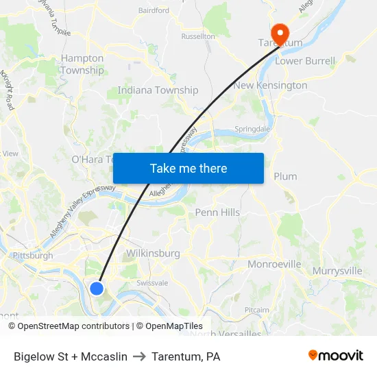 Bigelow St + Mccaslin to Tarentum, PA map