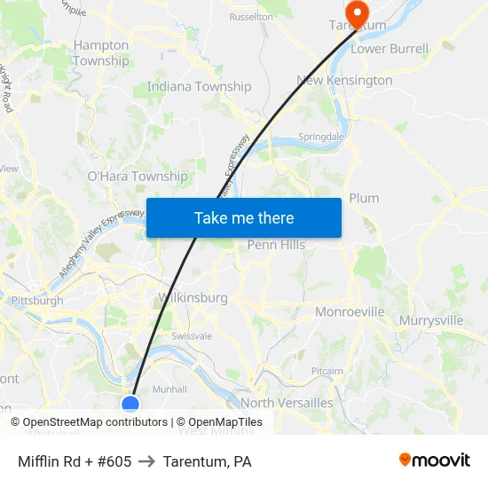 Mifflin Rd + #605 to Tarentum, PA map