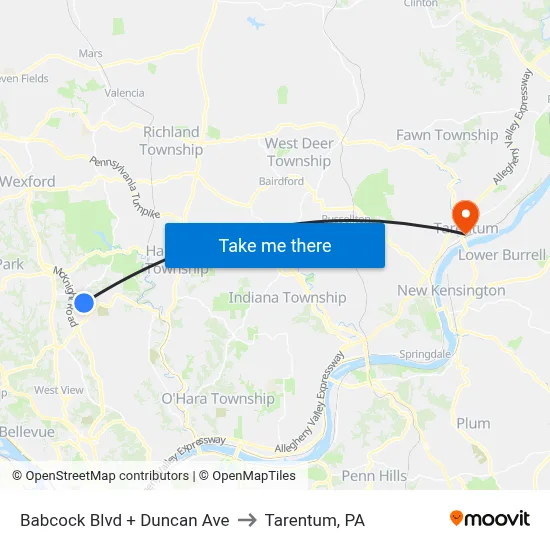 Babcock Blvd + Duncan Ave to Tarentum, PA map