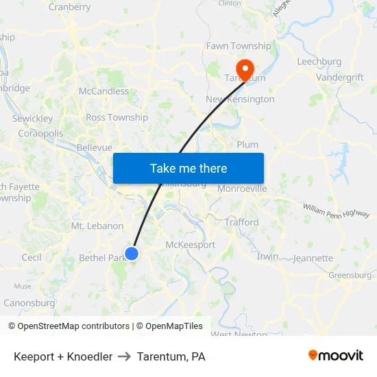 Keeport + Knoedler to Tarentum, PA map