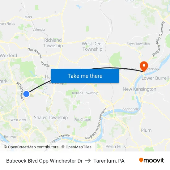 Babcock Blvd Opp Winchester Dr to Tarentum, PA map