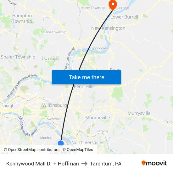Kennywood Mall Dr + Hoffman to Tarentum, PA map