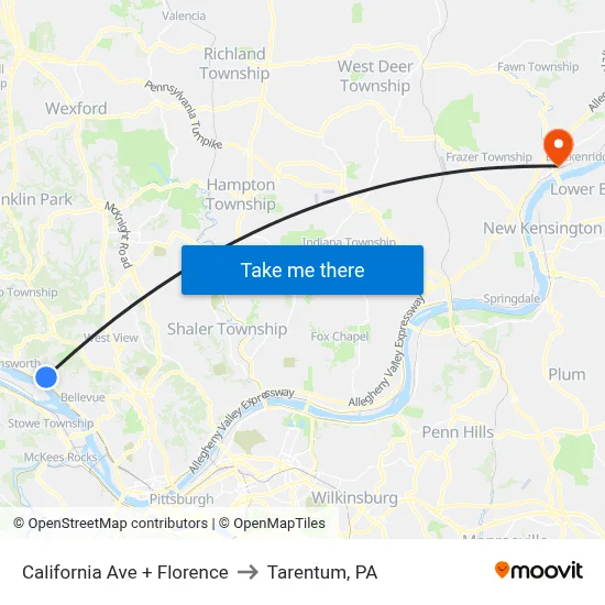 California Ave + Florence to Tarentum, PA map