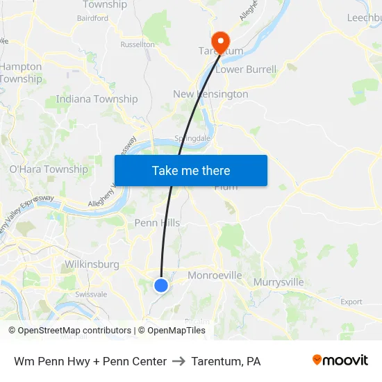Wm Penn Hwy + Penn Center to Tarentum, PA map