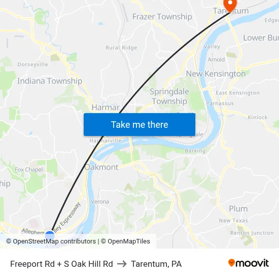 Freeport Rd + S Oak Hill Rd to Tarentum, PA map