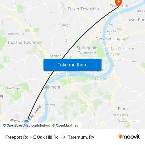 Freeport Rd + E Oak Hill Rd to Tarentum, PA map