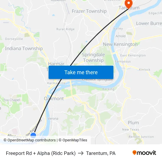 Freeport Rd + Alpha (Ridc Park) to Tarentum, PA map