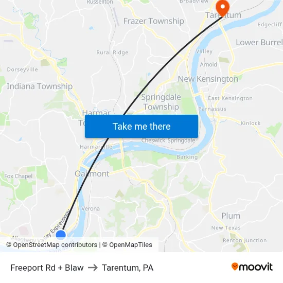 Freeport Rd + Blaw to Tarentum, PA map