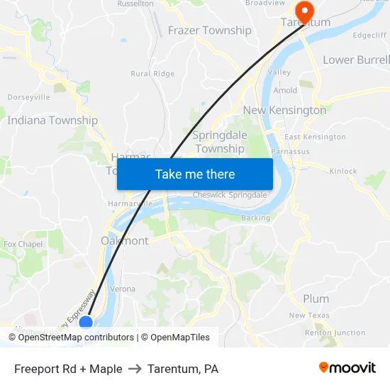 Freeport Rd + Maple to Tarentum, PA map