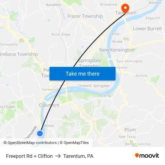 Freeport Rd + Clifton to Tarentum, PA map