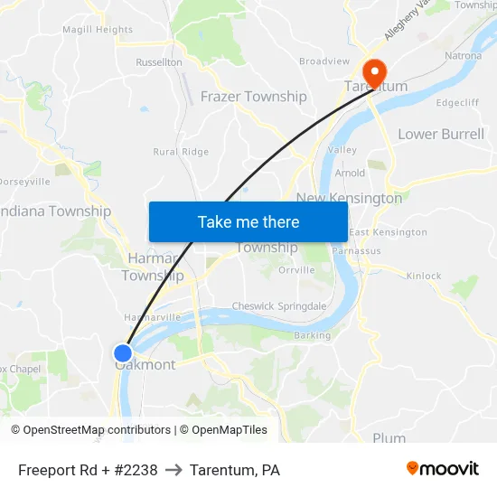 Freeport Rd + #2238 to Tarentum, PA map