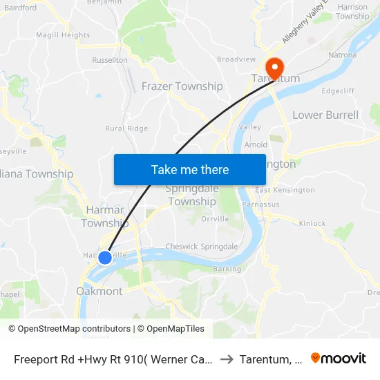 Freeport Rd +Hwy Rt 910( Werner Camp) to Tarentum, PA map