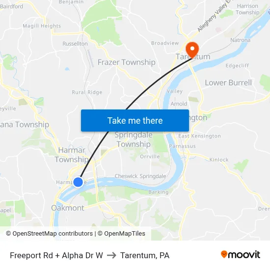 Freeport Rd + Alpha Dr W to Tarentum, PA map